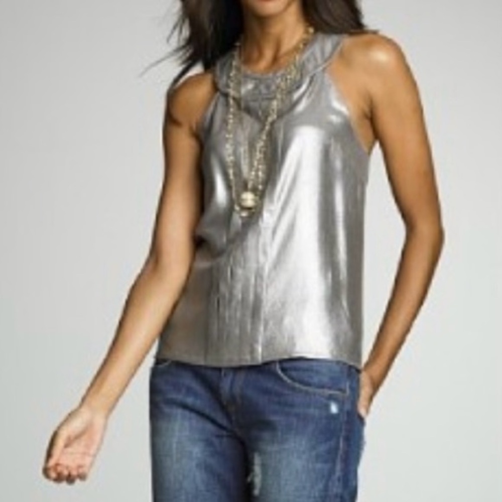 NWT J. Crew 100% Silk Metallic Silver Halter Top Style 10181 Size 0